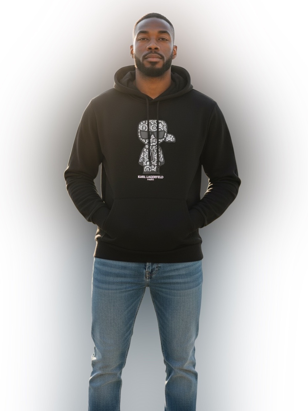 Karl Lagerfeld Paris K/Ikonik Logo Hoodie Black Pullover Sweatshirt Large NWT